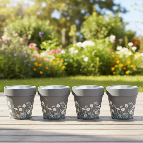 Product Flower pot with daisy motif for stylish interior design, 11cm, 4 pieces