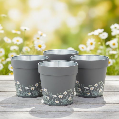 Product Flower pot with floral pattern for modern home and summer balcony decoration, 13cm, 4 pieces