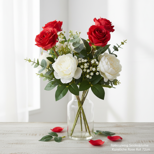 Product Rose branch silk flower artificial rose red 72cm