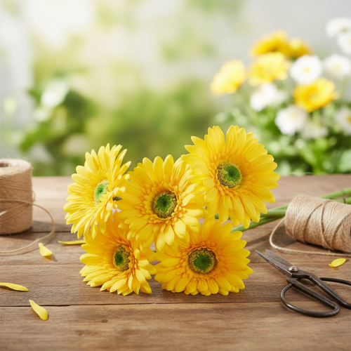 Product Artificial Flowers Gerbera Sun Yellow Garden Flower 47cm