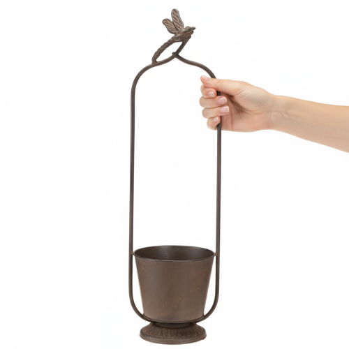 Product Vintage planter with trellis, dragonfly design, metal, Ø16/H62cm