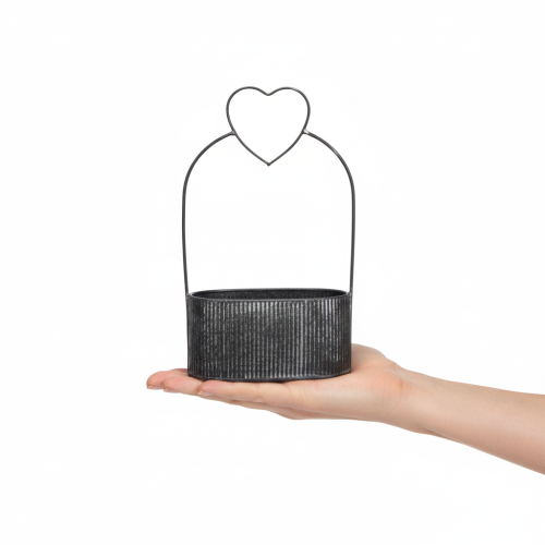 Product Decorative oval metal bowl with heart, black, 20/16cm, set of 2