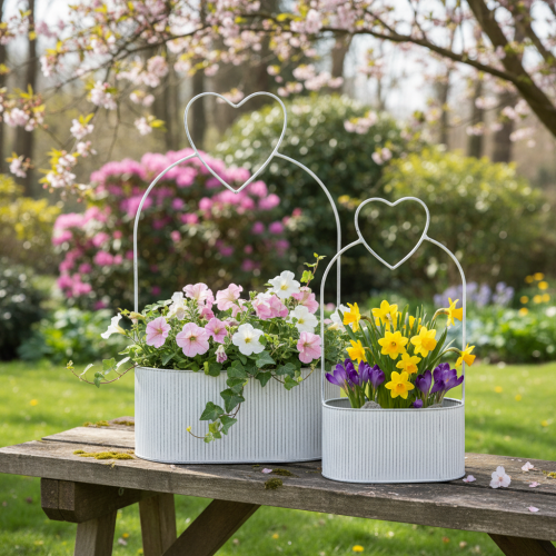 Product Decorative oval metal bowl with heart, white, 20/16cm, set of 2