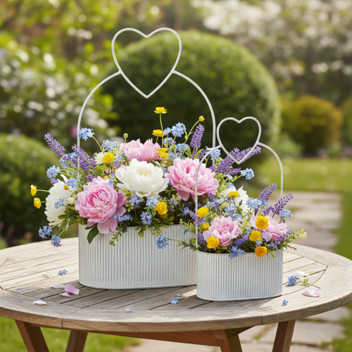 Product Decorative oval metal bowl with heart, white, 20/16cm, set of 2