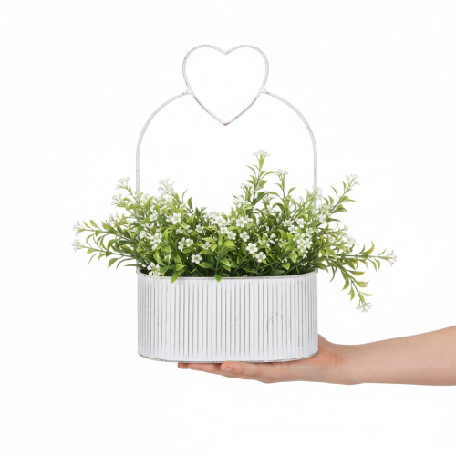 Product Decorative oval metal bowl with heart, white, 20/16cm, set of 2