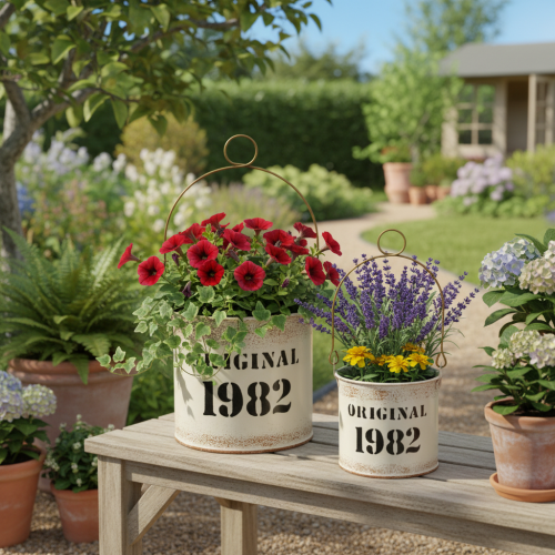 Product Decorative bucket with handle “Original 1982” Cream Ø12/10cm 2×2-piece set