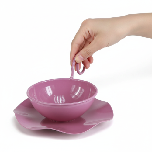 Product Metal decorative cup with saucer, pink, H8cm Ø11.5cm, 2 pieces