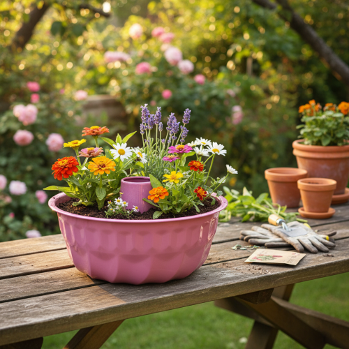 Product Metal decorative bowl, baking mold, Bundt cake pan, pink, Ø23cm, H12cm