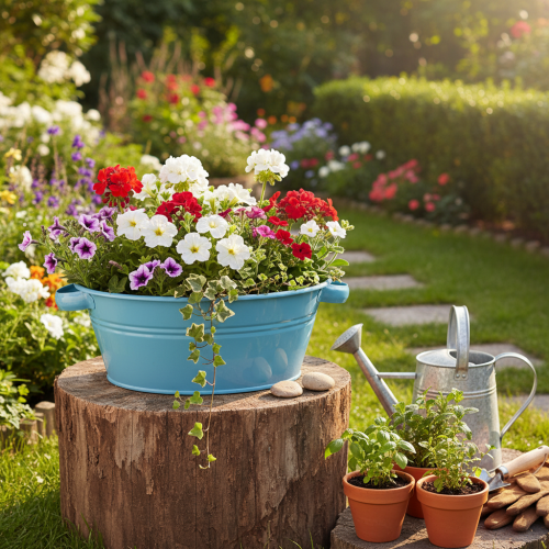 Product Round bowl with handle, decorative bowl, flower bowl, blue, Ø33.5cm