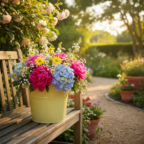 Product Decorative metal pot, green/yellow, flower pot, 31x26x21.5cm
