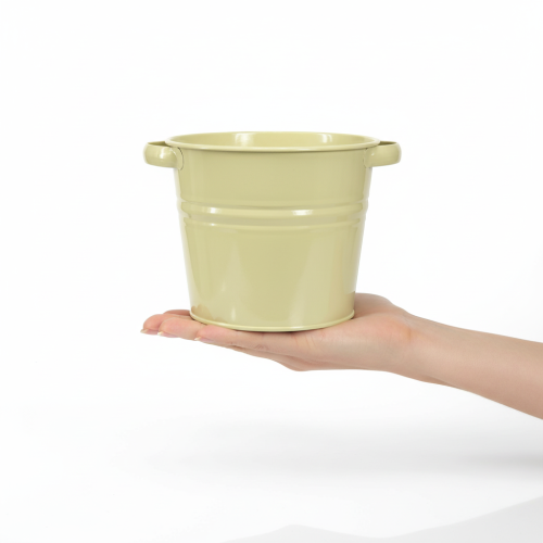 Product Decorative metal pot, green/yellow, flower pot, 31x26x21.5cm