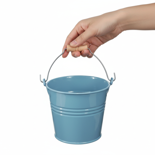 Product Decorative bucket, metal, wooden handle, flower pot, blue, 16cm high, 2 pieces