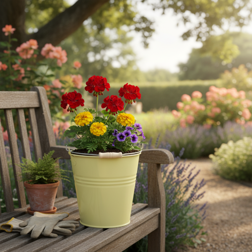 Product Metal bucket/flower pot in greenish-yellow, 26x22.5x23cm, 6l