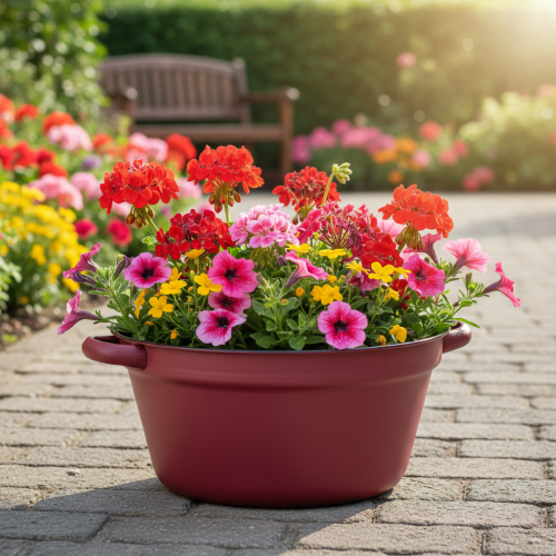 Product Metal bucket with handles, decorative tub for planting, red, Ø20.5cm, H10.5cm