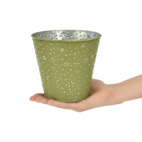Product Metal flower pot, planter, stars, green and silver, Ø16cm