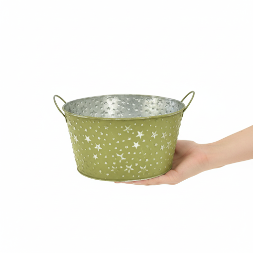 Product Metal bowl with stars and handles, green, Ø20cm, H11.5cm