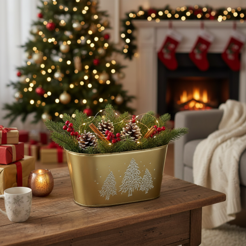 Product Decorative oval bowl, Christmas tree-shaped planter, gold, 24×13×12.5cm
