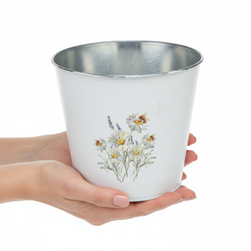 Product White metal planter, flower pot, Ø16cm H14.5cm