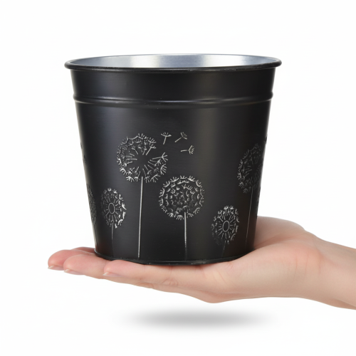 Product Black and silver flower pot, metal planter, Ø12.5cm H11.5cm