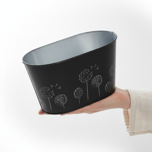 Product Decorative metal bowl, oval, black and silver, floral design, 20.5 x 12.5 x 12 cm