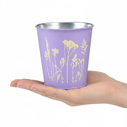 Product Metal flower pot, planter, purple flowers, Ø10cm H10.5cm