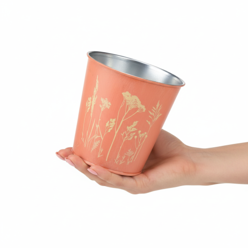 Product Flower pot with floral decoration, apricot yellow, Ø10.5cm H10.5cm