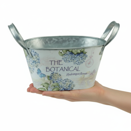 Product Flower bowl with handles, hydrangea design, metal, 26×13×14.5cm
