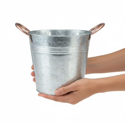 Product Flower pot bucket with handles, metal decoration, Ø19cm H17cm