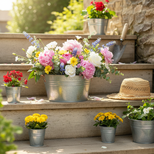 Product Round flower bowl with handles, metal bowl Ø17.5cm H9cm