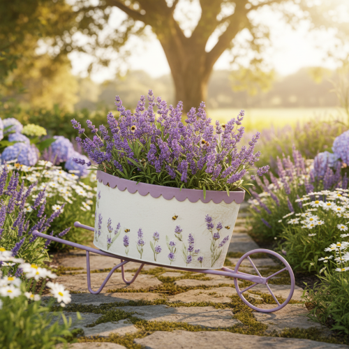 Product Flower pot wheelbarrow with stylish lavender look 46cm