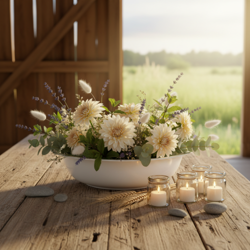 Product Metal bowl, white enamel look, Ø29cm, H7.5cm