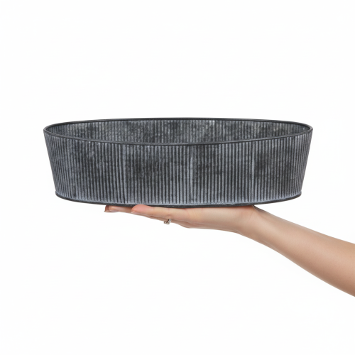 Oval metal bowl, black and grey, vintage style, 32.5/37cm, set of 2. | Floristik24.co.uk
