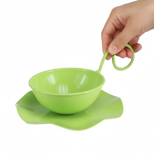 Product Metal decorative cup with saucer, light green, H8cm Ø11.5cm, 2 pieces