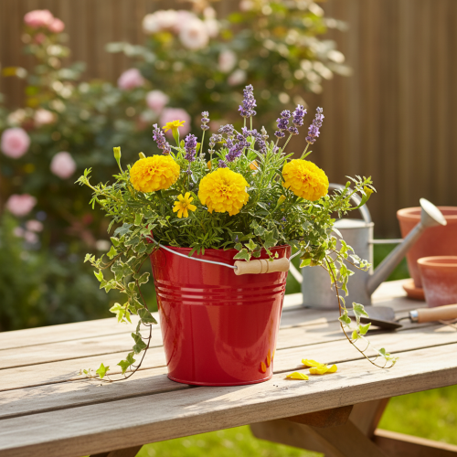 Product Decorative metal bucket/planter, red, Ø22cm, H21.5cm, 6L