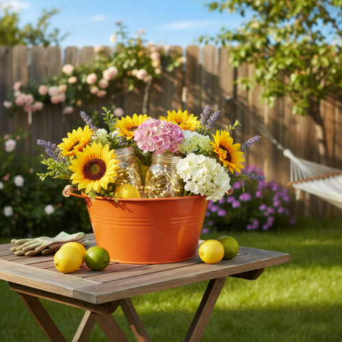 Product Decorative bowl with handles, metal, orange-brown, Ø29cm, H14.5cm