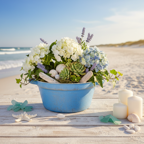 Product Decorative bowl/planter, blue metal, shabby chic decor, Ø21cm, H10.5cm