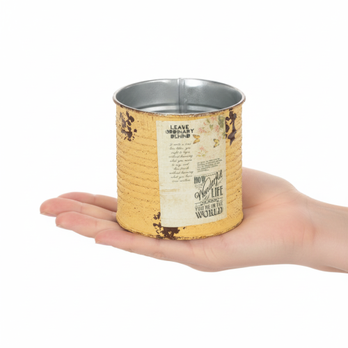 Product Tin can decorative can Apricot metal plant pot Ø11cm H10.5cm