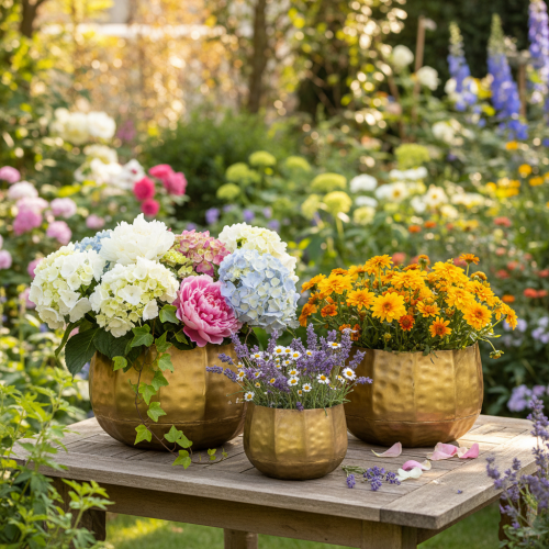 Product Metal decorative flower pot, brass, Ø22/18/14cm, set of 3