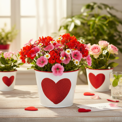 White flower pot with red heart, planter, Ø13cm H10.5cm | Floristik24.co.uk