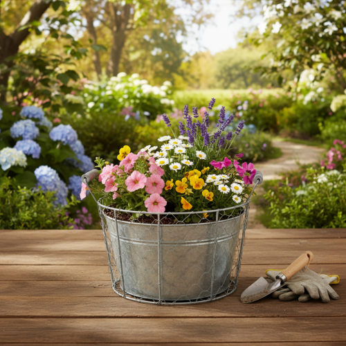 Wire basket pot for planting, spring basket, metal, Ø26cm | Floristik24.co.uk