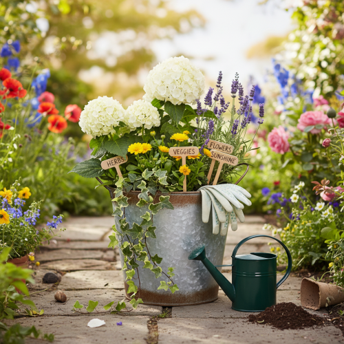 Product Metal planter, flower bowl, plant pot with silver handles, weathered steel finish, Ø18cm H20cm
