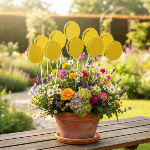 Product Flower stick bouquet decoration cake topper balloon yellow 28cm 8 pcs