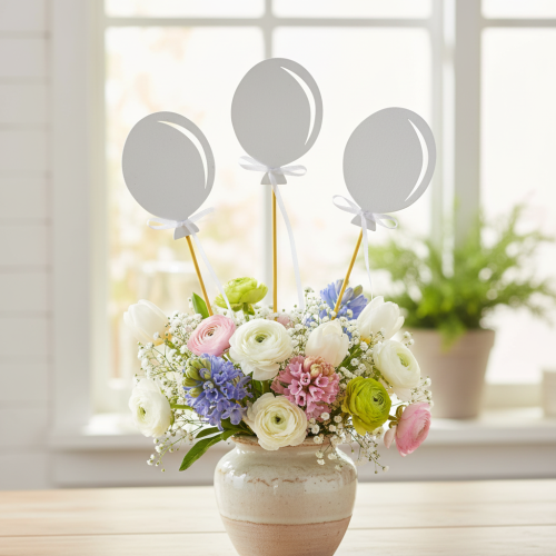 Product Flower stick bouquet decoration cake topper balloon white 28cm 8 pcs