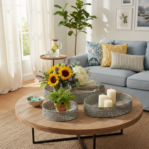 Product Decorative bowl metal oval pattern gray 25.5/29/34.5cm set of 3