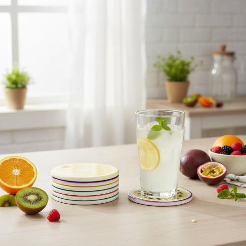 Product Fruit Coaster Set, Fruit Design, Table Decoration, Kitchen &amp; Living Room, 10cm, 6 Pieces