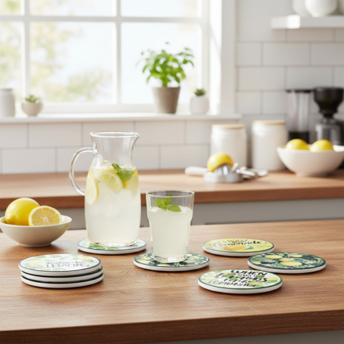 Lemon Decorative Ceramic Coasters Round Assorted Ø10.5cm 6pcs | Floristik24.co.uk
