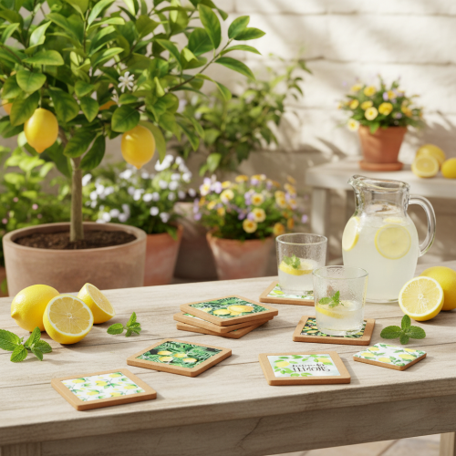 Assorted Ceramic Coasters with Cork Lemons Summer Decoration 19.5cm 6pcs | Floristik24.co.uk