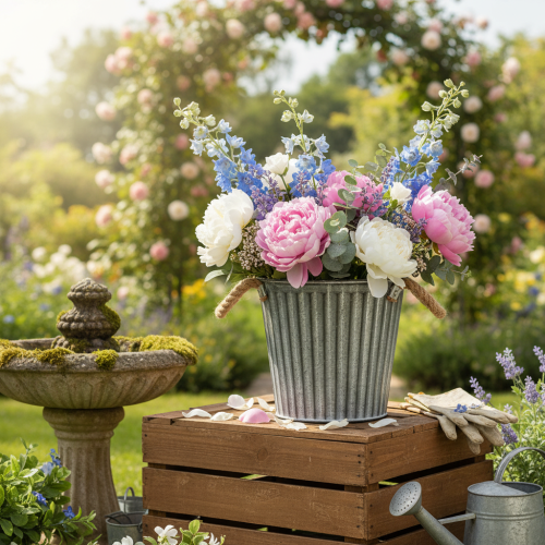 Decorative pot for planting, metal pot with handles, metal decoration shabby chic Ø21.5cm | Floristik24.co.uk