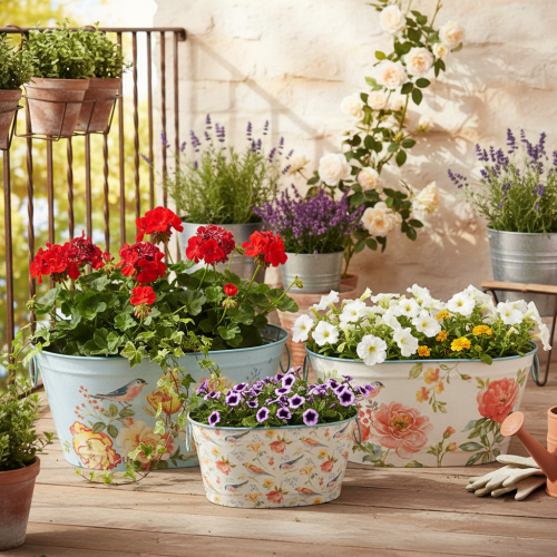 Planting bowls, spring, planters for flowers/birds, oval metal container L39/31/24.5cm, set of 3 | Floristik24.co.uk