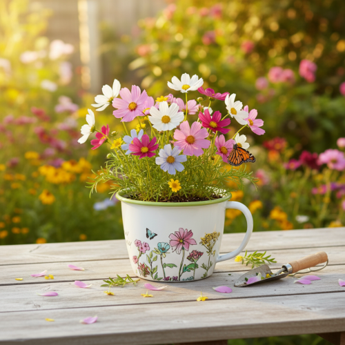 Product Decorative cup, enamelled plant pot, Ø11cm H8cm